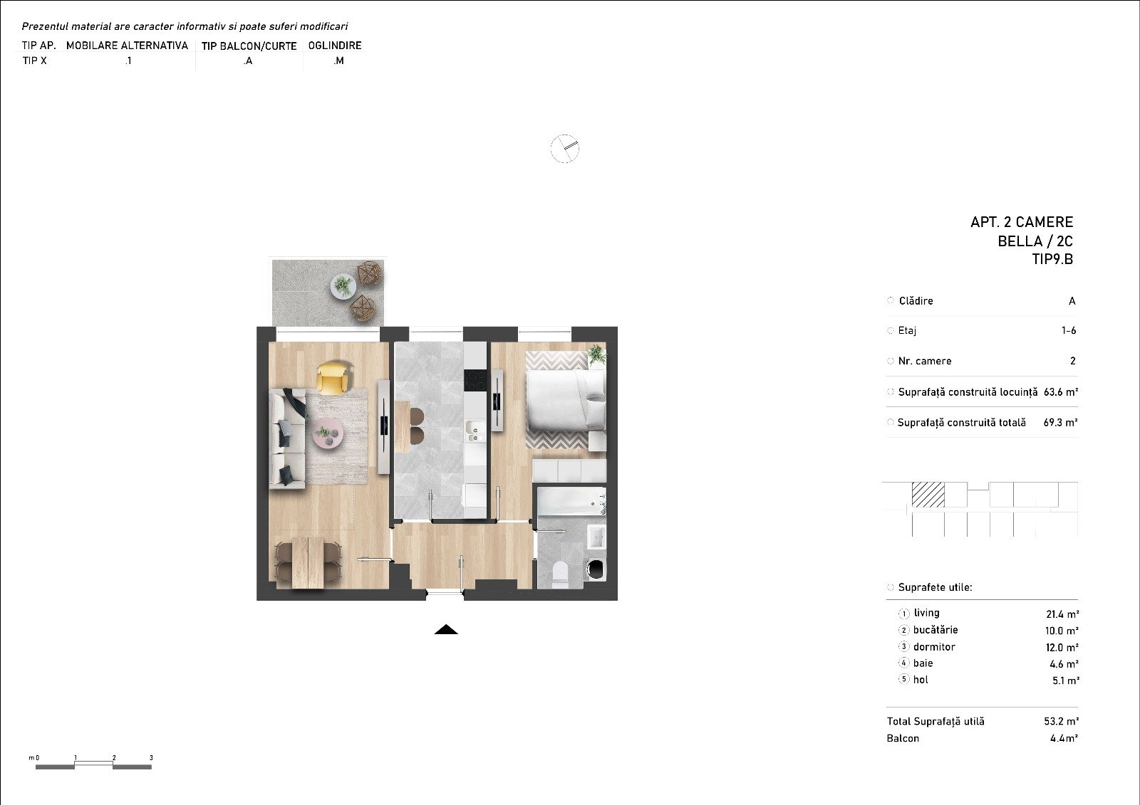 Plan apartament cu 2 camere Class Park